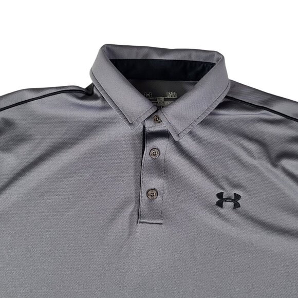 Under Armour Mens Large Polo Shirt Loose Heatgear Gray Short Sleeve Soft - Picture 4 of 7